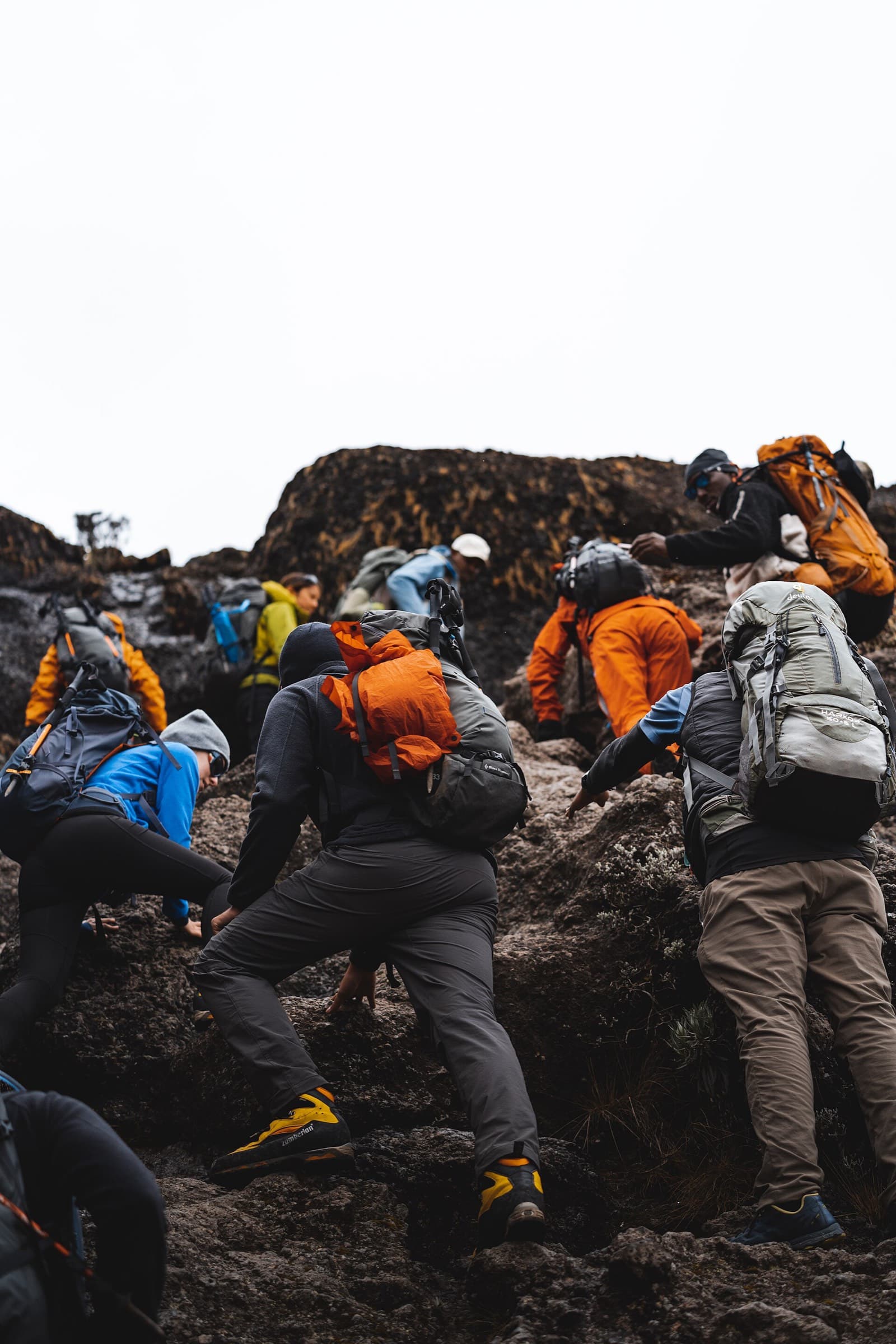 Climbers making their way up the Barranco Wall