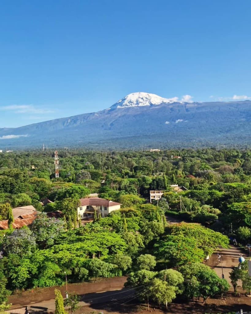 Moshi with Mount Kilimanjaro rising behind the town
