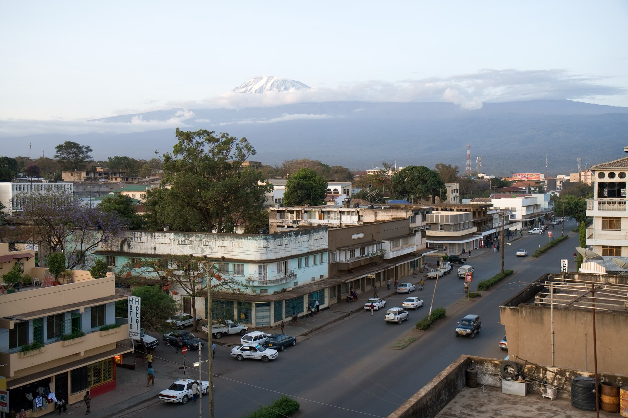 The town of Moshi with Kilimanjaro rising behind it